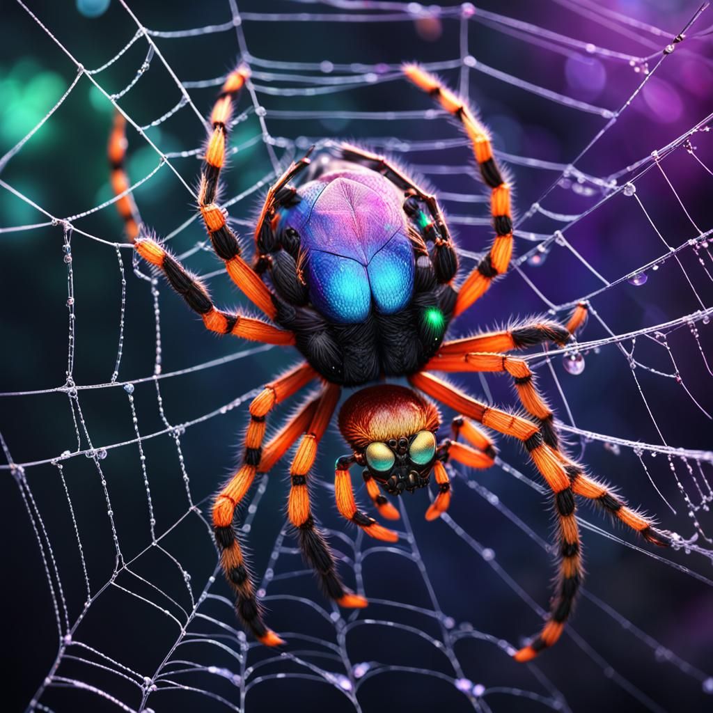 Gem-Encrusted Spider Web: Macro Photograph