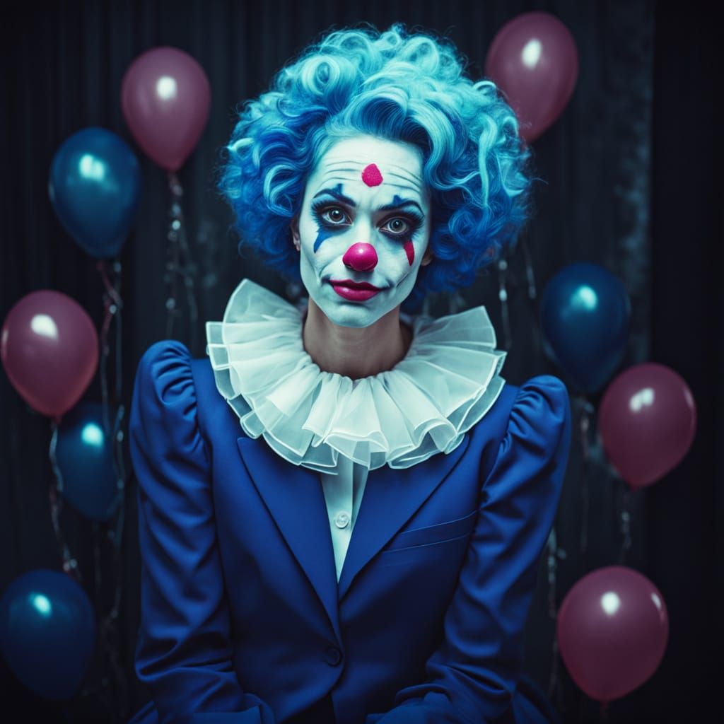 Whimsical Watercolor Portrait of a Feminine Clown