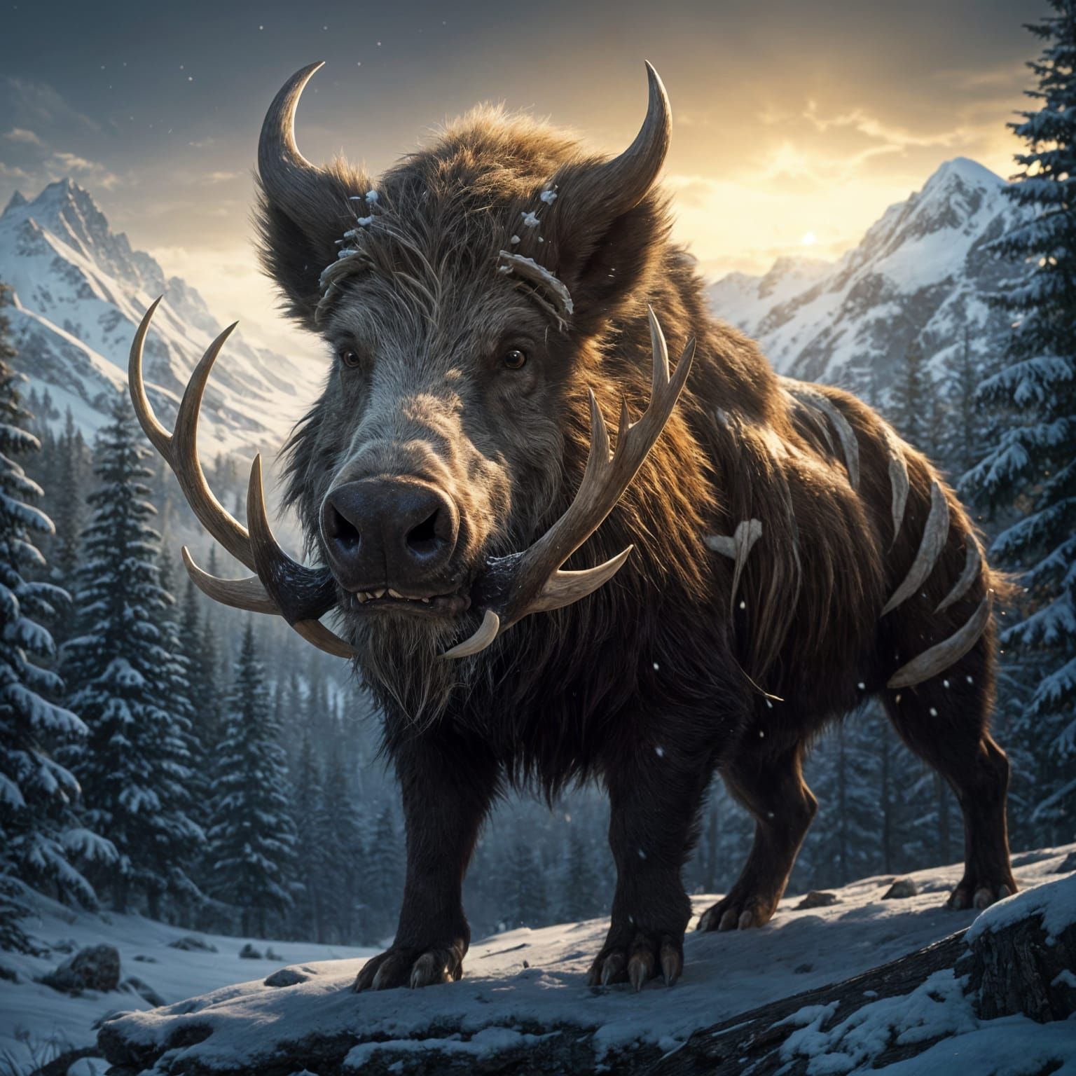 Majestic Winter Boar Roams the Forest