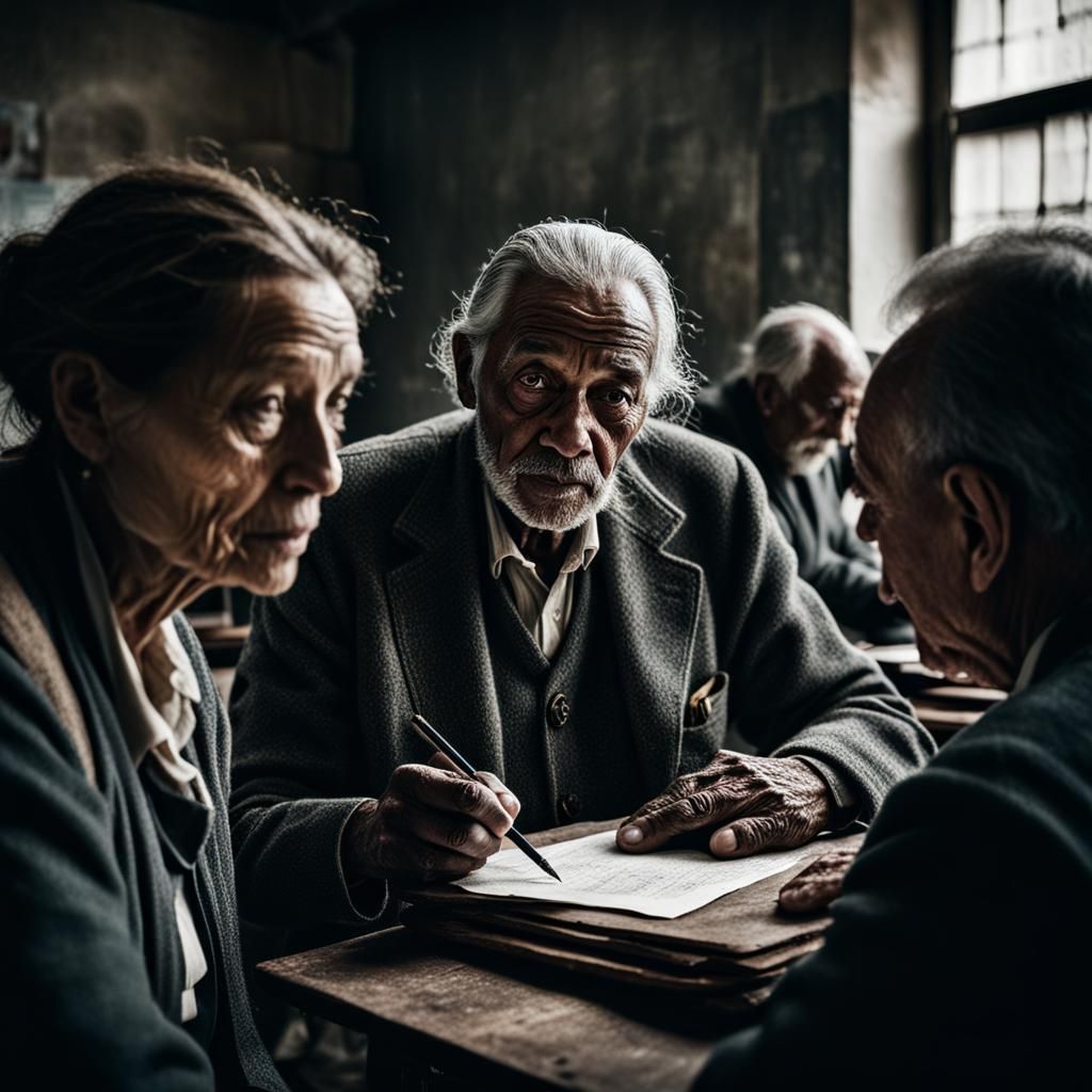 Girl Teaching Grandfathers: Close-Up Portrait