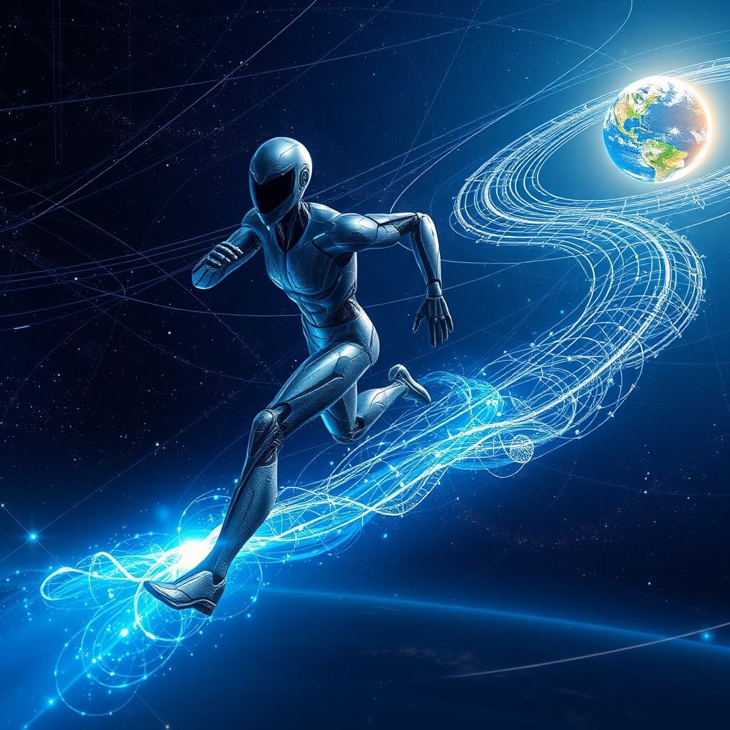 Android Sprinter Weaving Zentangle in Space, 3D Render