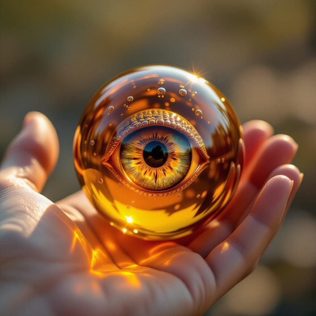 Amber Sphere with Reptilian Eye in 4K Resolution