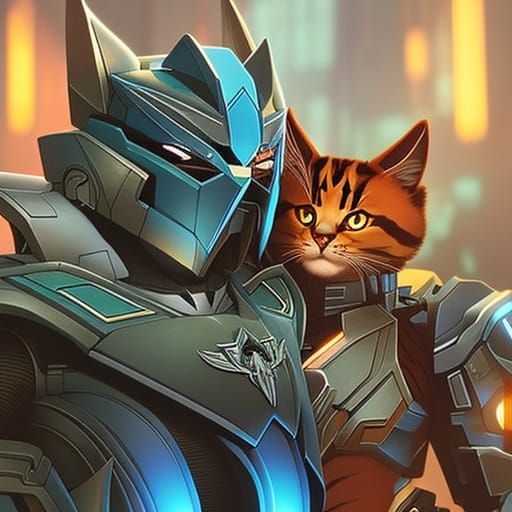 Transformer Cuddles Cat: Hyperrealistic Concept Art