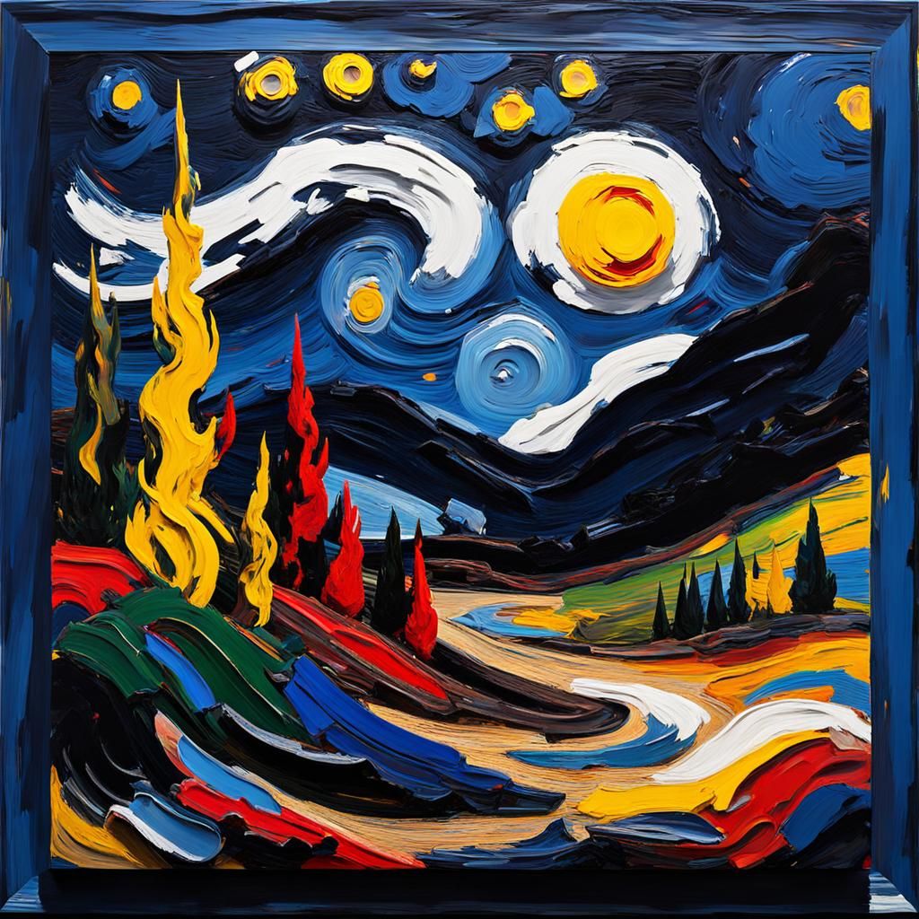 Karel Appel Inspired Impasto Starry Night in 3D