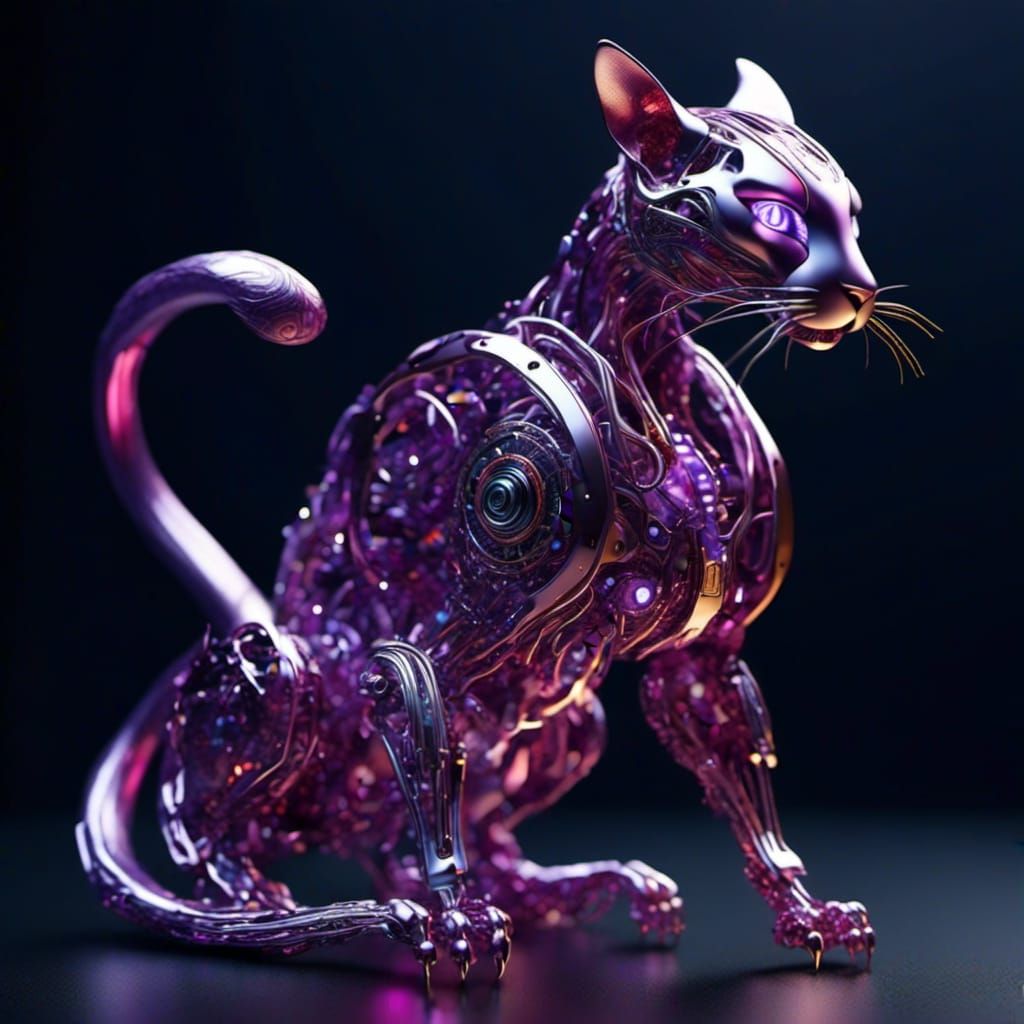 Holographic Mewtwo Cyborg in Digital Art Style