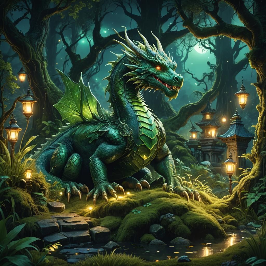 Emerald Dragon Guardian in Enchanted Forest