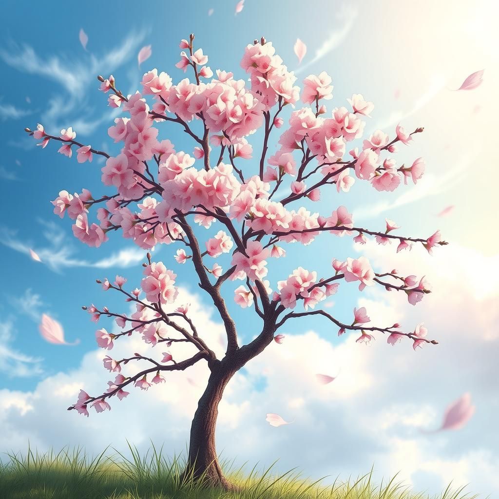 Cherry Blossom Tree in Bloom, Miyazaki Style