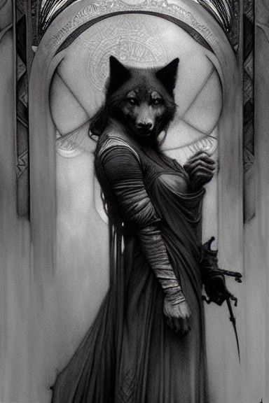 Black Wolf King in Art Nouveau Style