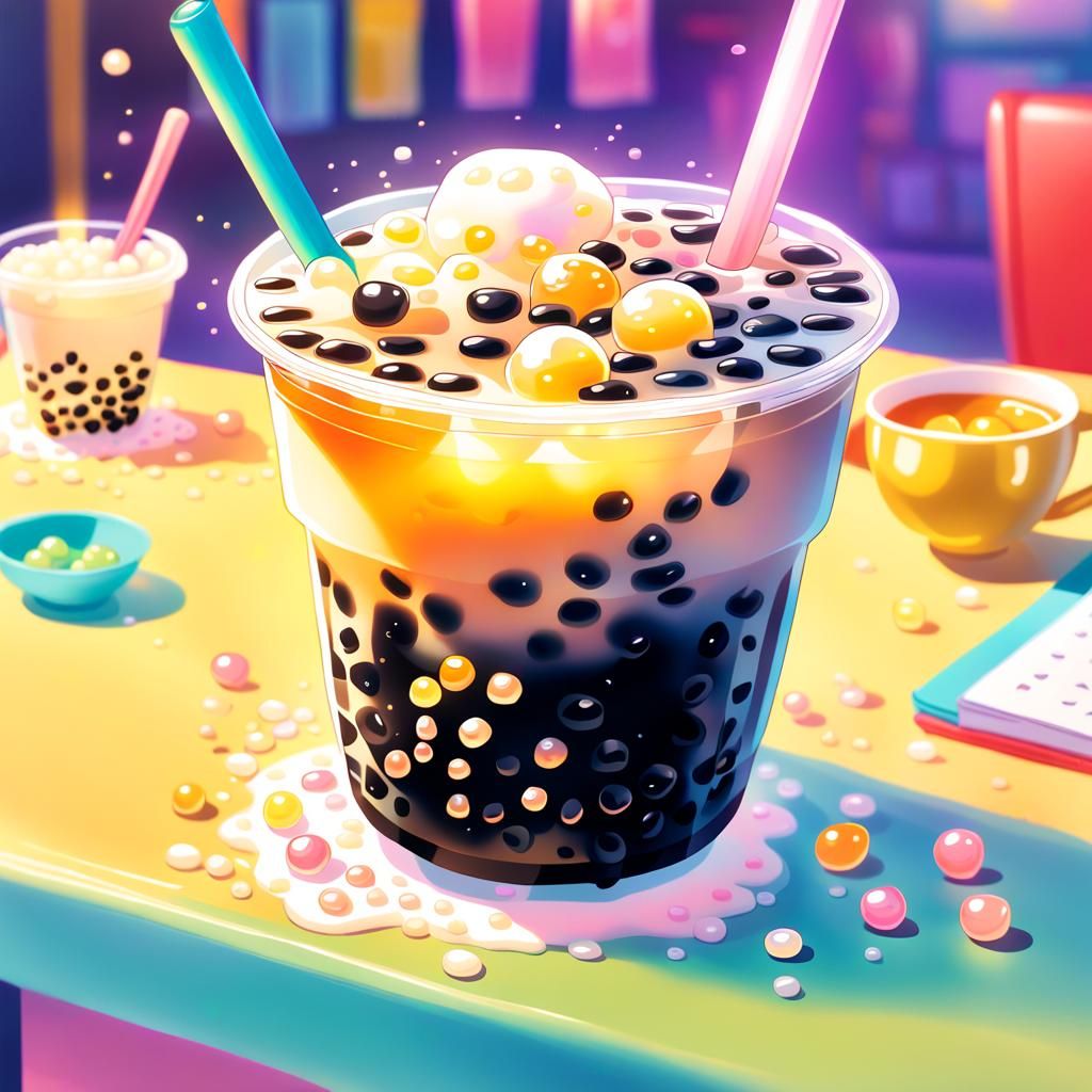 Taiwanese Bubble Tea in Vibrant Anime Style