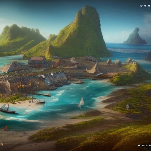 Viking Coastal Town on Tropical Island