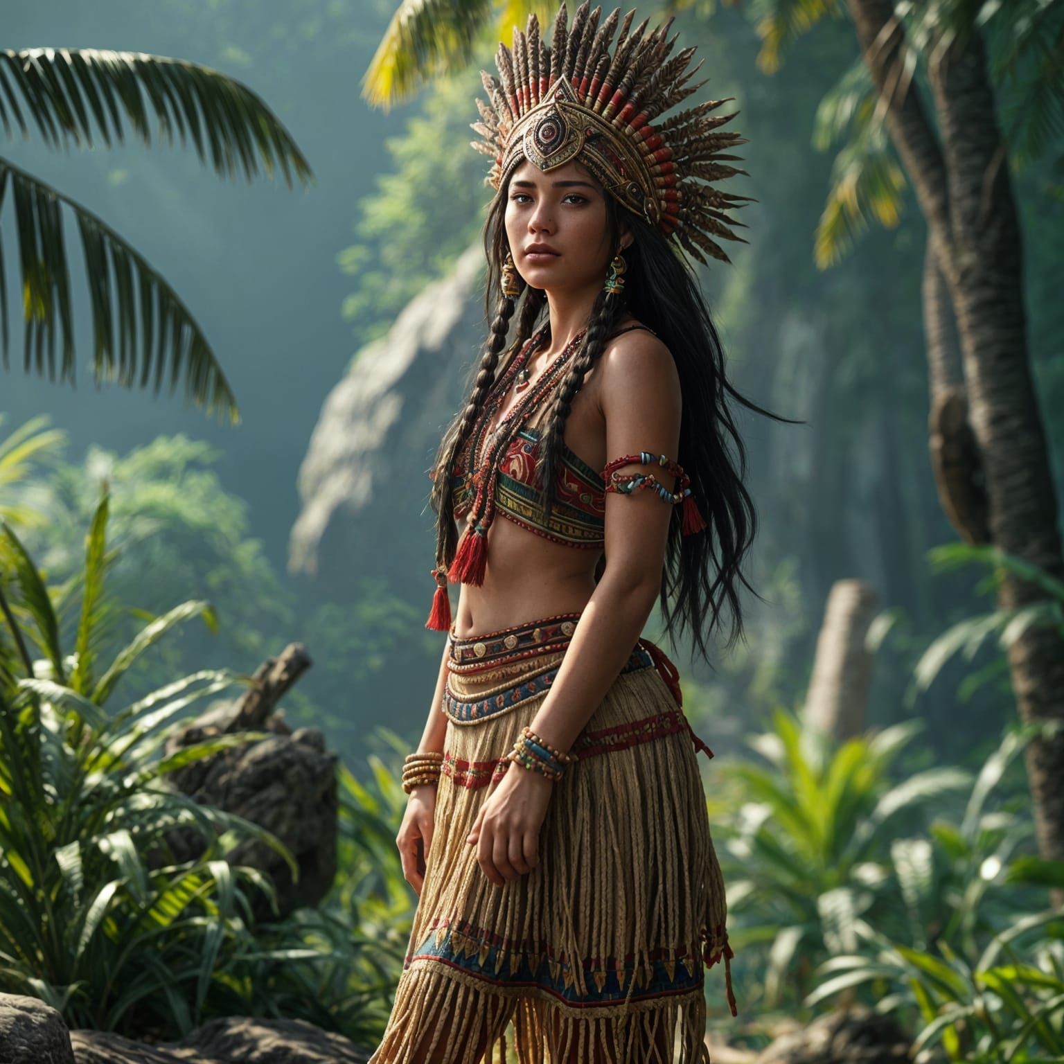 Ethereal Mayan Goddess in Ancient American Wilderness
