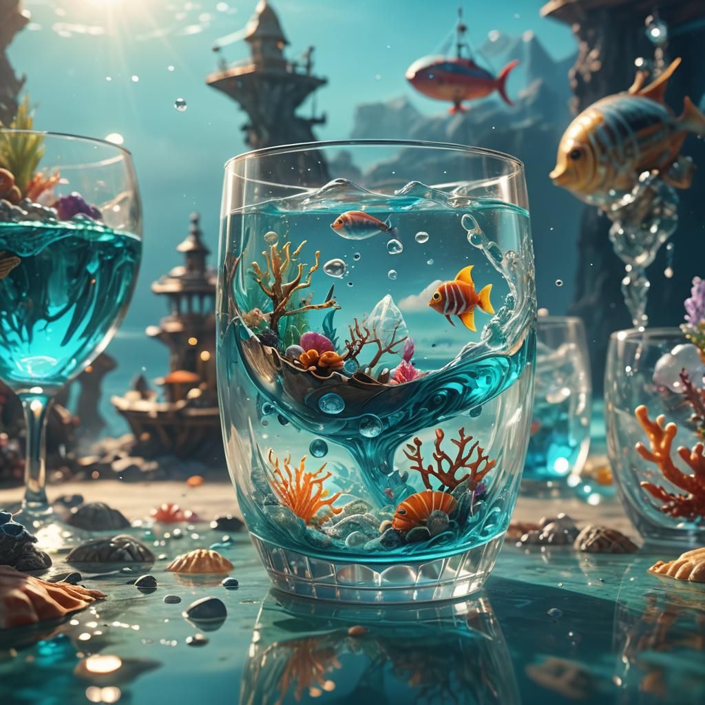 Ocean in a Glass: Surreal Fantasy Concept Art