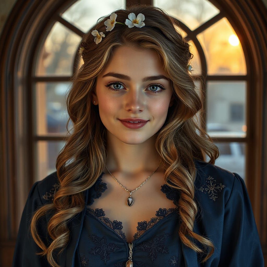 Victorian Bohemian Woman Portrait in Golden Hour Light