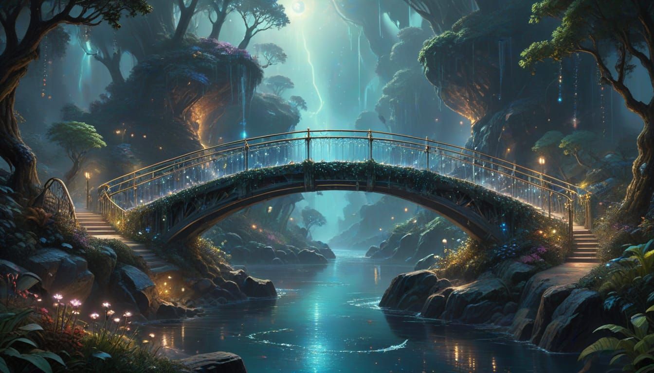 Crystal Bridge Over Stardust Chasm in Digital Art Style