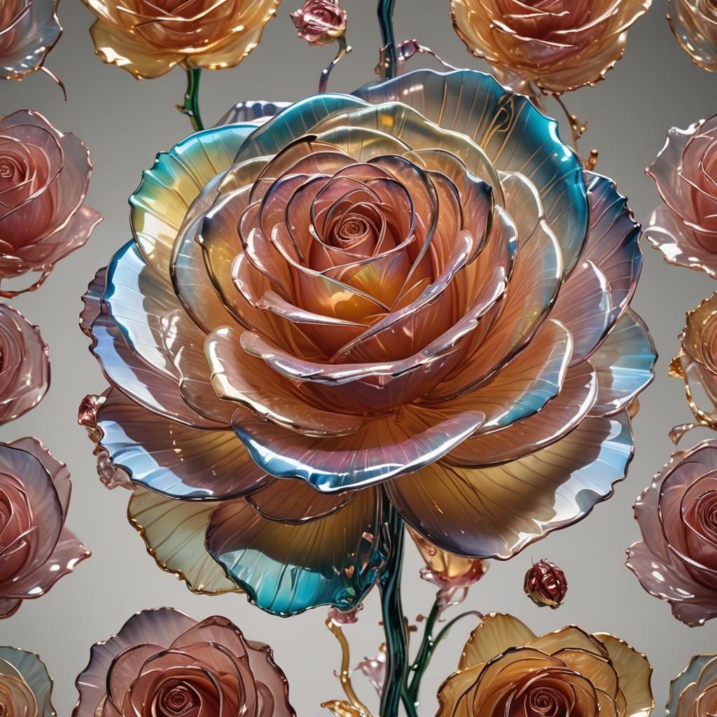Enameled Glass Rose Sculpture in Lyrical Abstraction