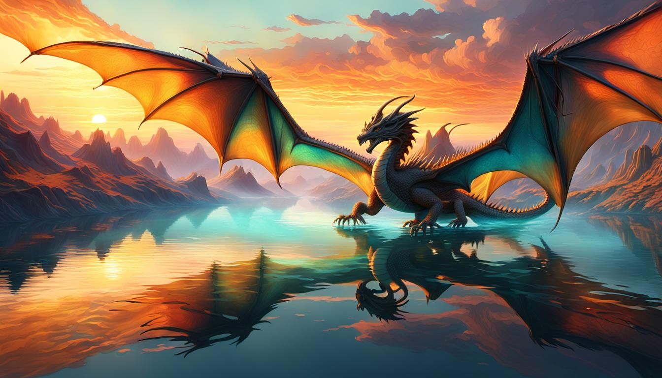Dragons Flying Over Mystical Realm: Digital Matte Painting