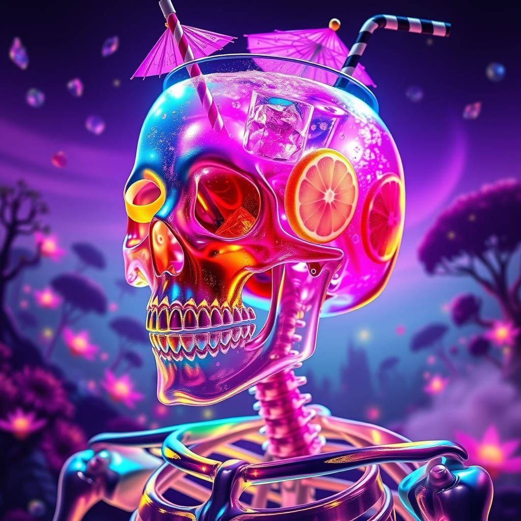 Crystal Skeleton Cocktail Skull with Glowing Drink