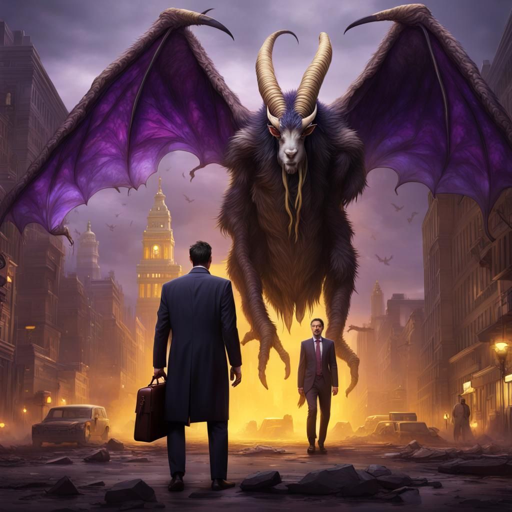 Businessman Confronts Monster: Detailed Digital Art