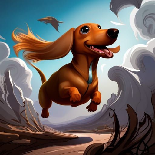 Stylized Dachshund Character Leaping Joyfully