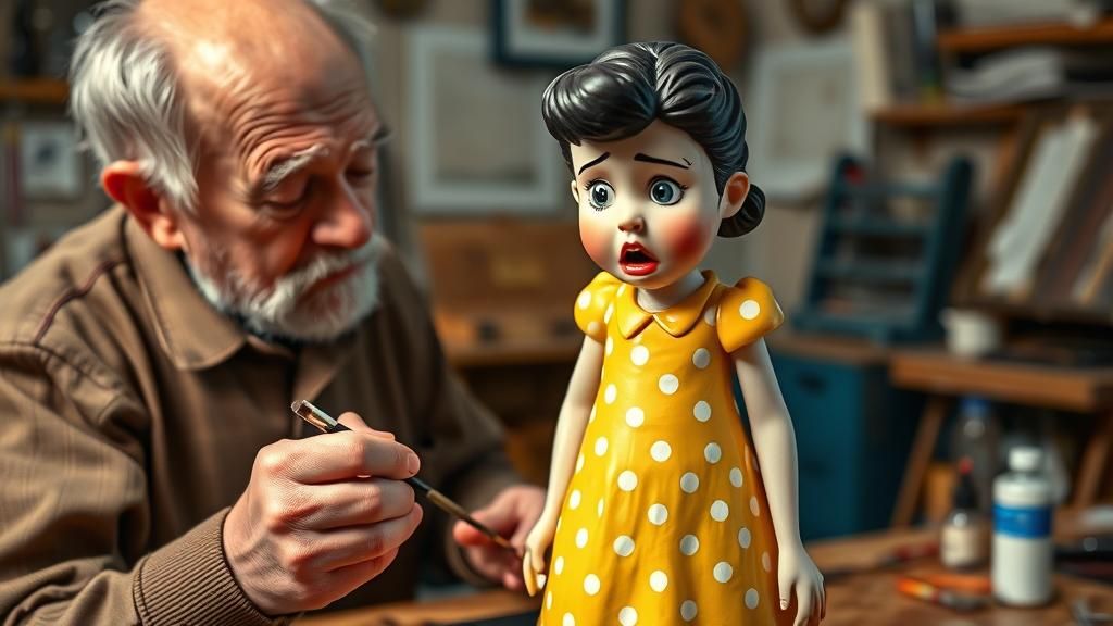 Hyperrealistic Porcelain Figurine of Frightened Housewife