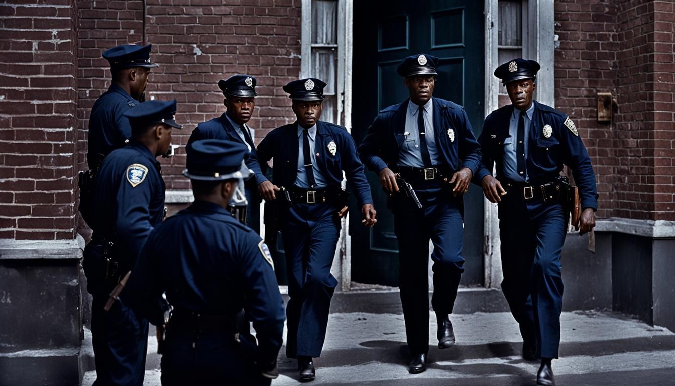 Intense Cinematic Photo of Cops Raiding Apartment