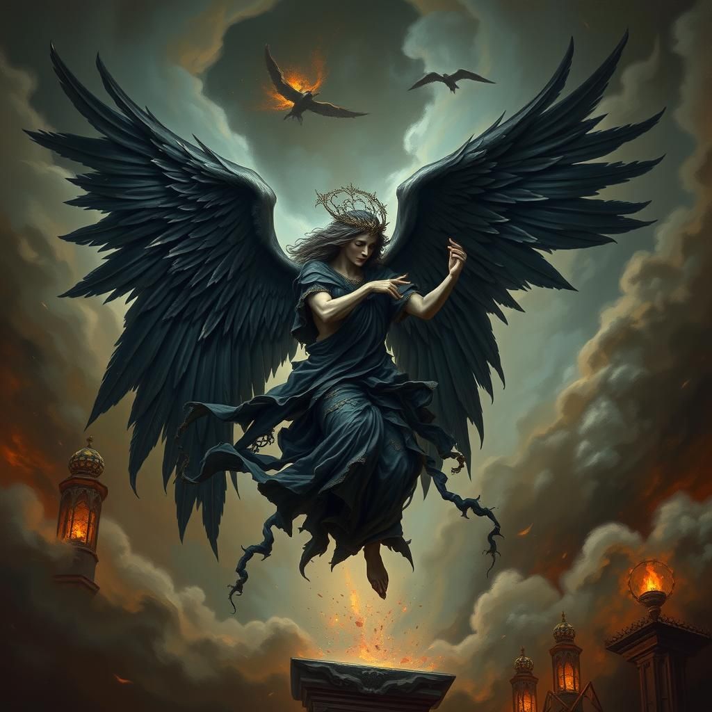 Majestic Dark Angel Dancing in Gothic Ambiance