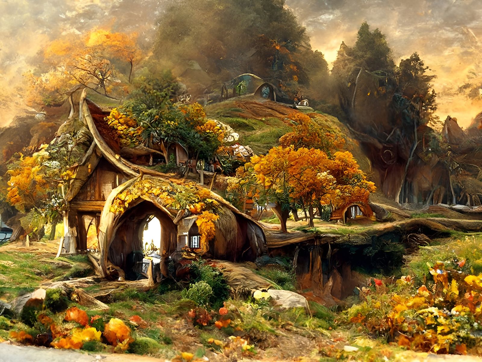 Autumn in Hobbiton: A Hyper-Realistic Oil Painting