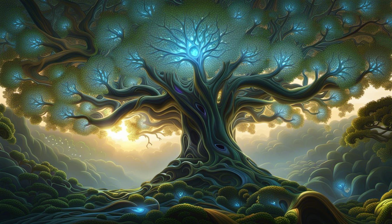 Glass Yggdrasil Tree in Fractal Fantasy Art