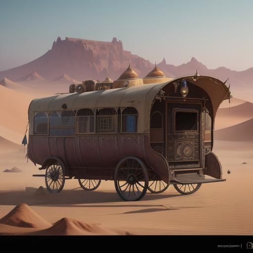 Fantastical Desert Caravan in Detailed Matte Painting