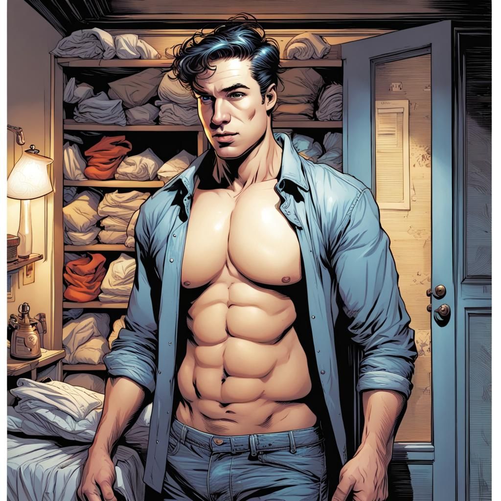 Comic Book Style Underwear Model Illustration