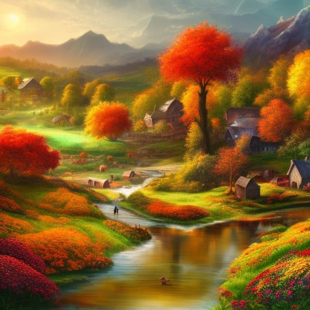 Autumn Countryside: Detailed Matte Painting in 8K
