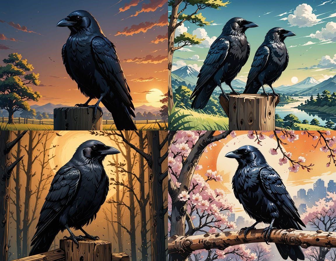 Anime Crow Silhouette in Cinematic Lighting