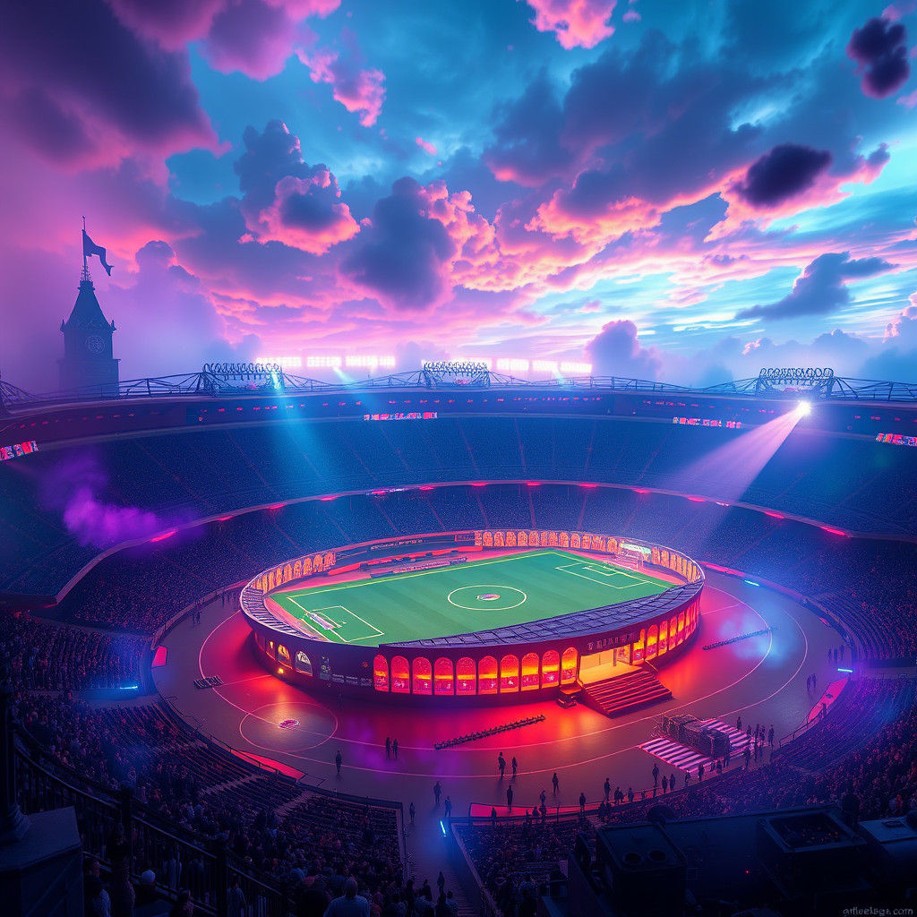 Mystical Soccer Stadium in Dreamlike Fantasy Art