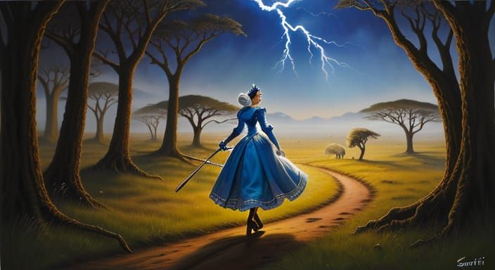 Unnerving Cinderella in Serengeti as Oil Painting