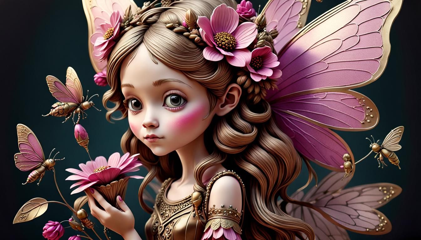 3D Fairy with Flowers in Victorian Style