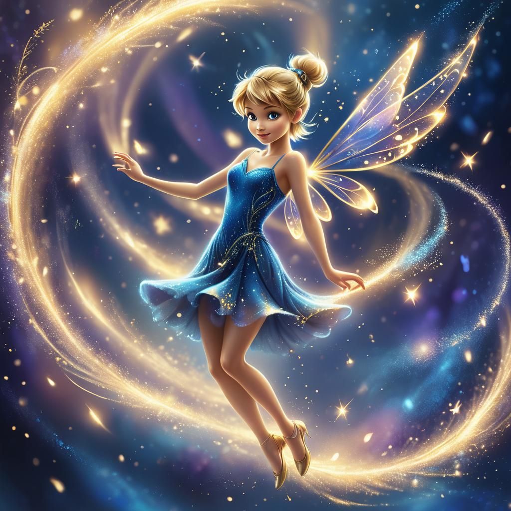 Tinkerbell in Sparkling Dress Amidst Twinkling Lights