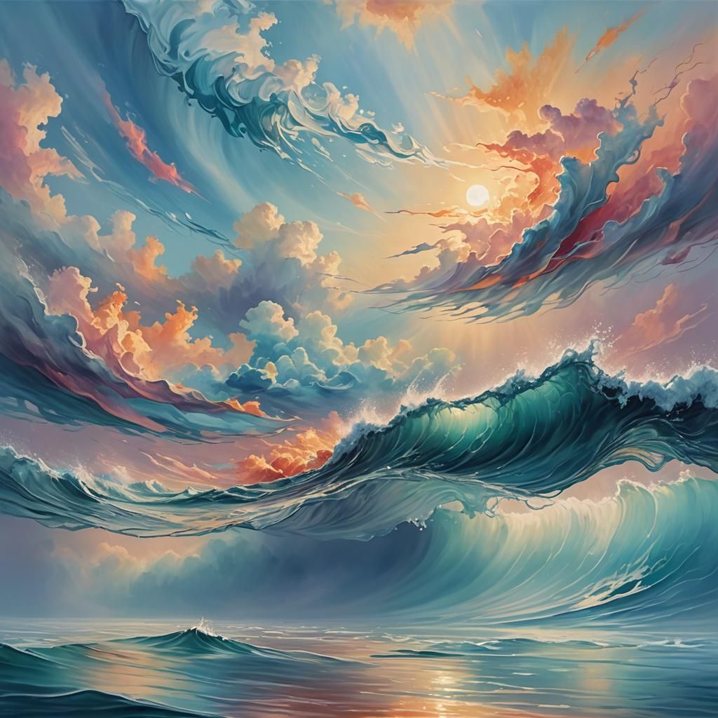 Surreal Floating Water Body in Oil Painting Style