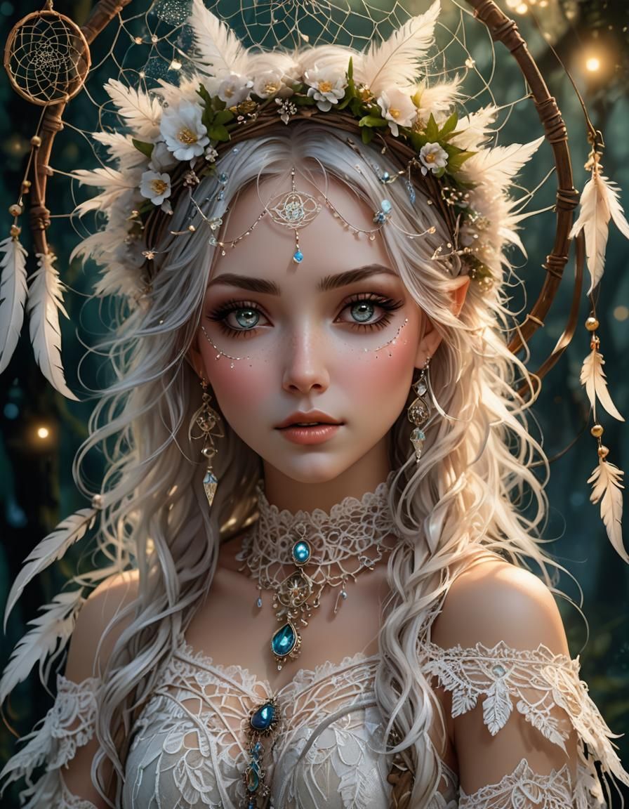 Whimsical Dreamcatcher Pixie in a Fairy Forest