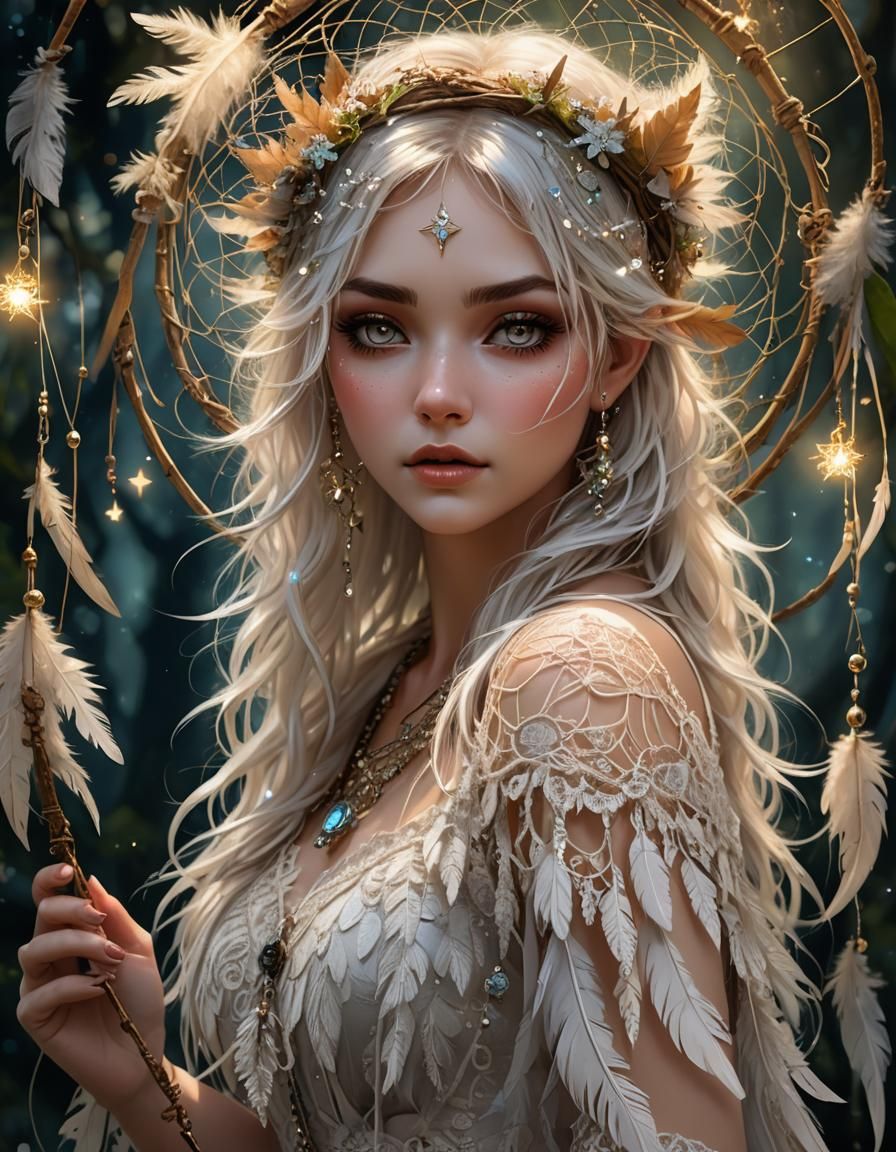 Whimsical Dream Catcher Pixie in Digital Art Style