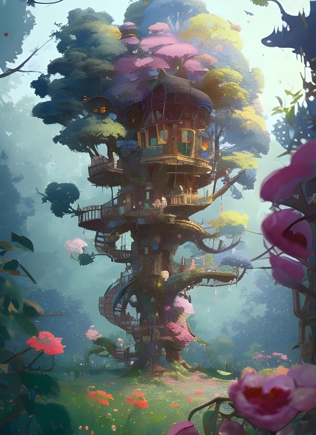 Fantasy Treehouse Digital Illustration in 8k Resolution