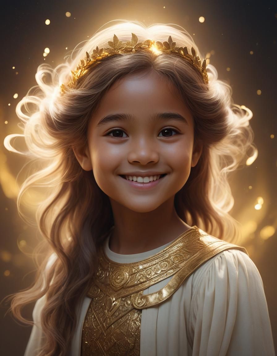 Ethereal Portrait of a Smiling Girl in Aurora Lighting
