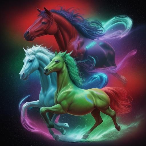 Astral Wild Horses in Holographic Cosmic Illustration
