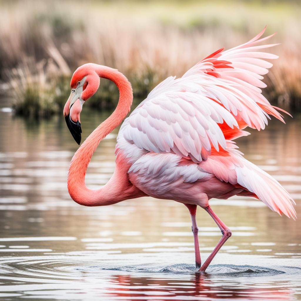 Watercolor Flamingo Spreading Wings Before Taking Flight