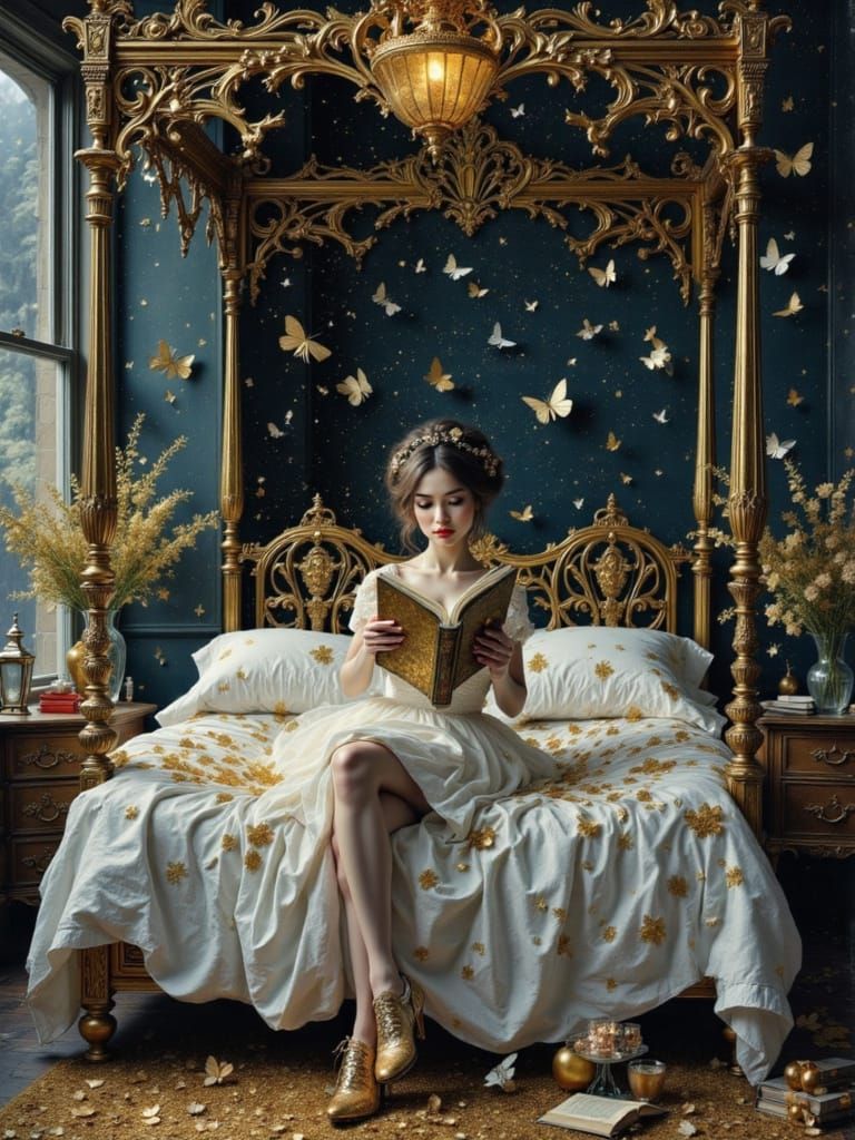 Emo Scene Queen on Canopy Bed with Magic Lights