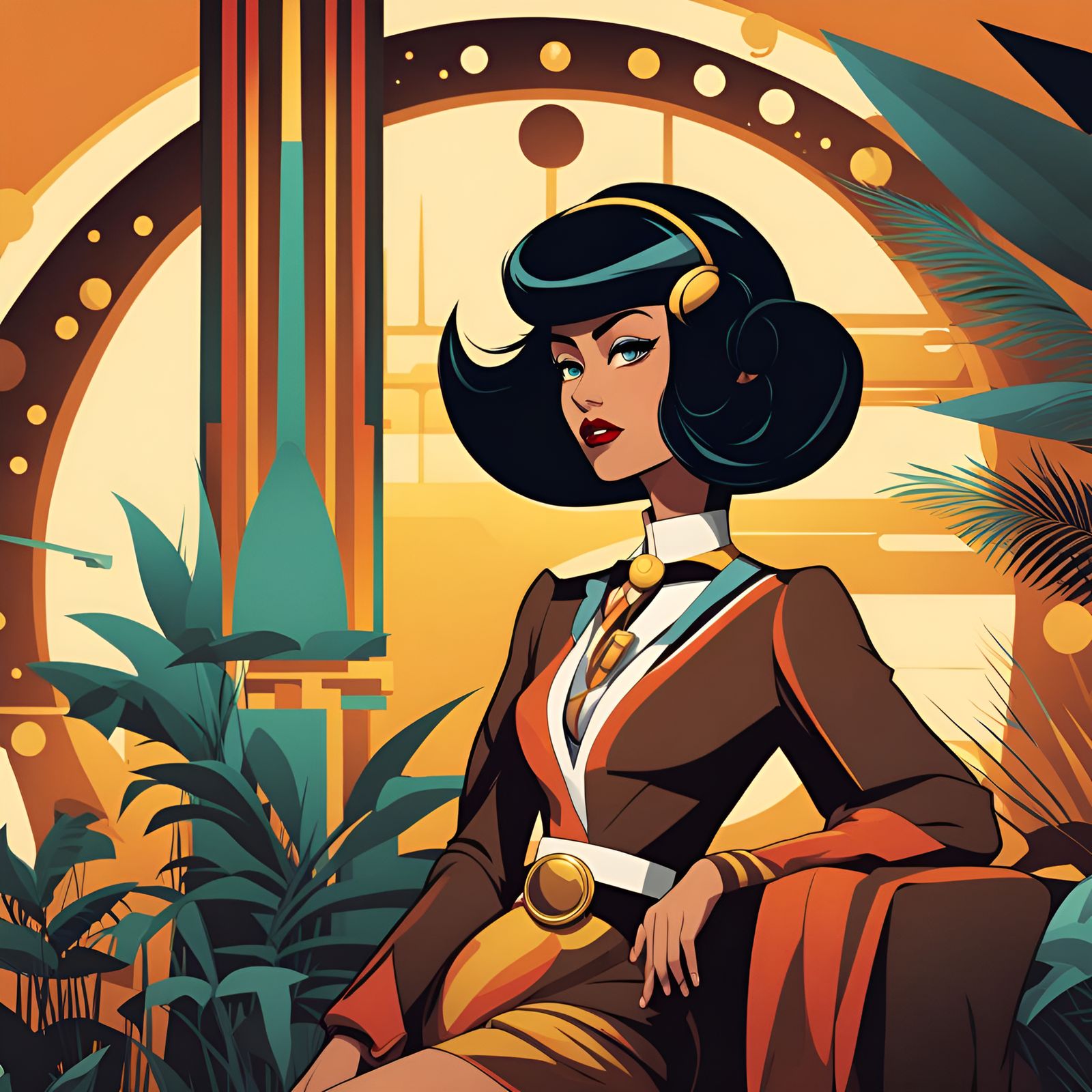 Solarpunk Cartoon of an INTJ Brunette Historian