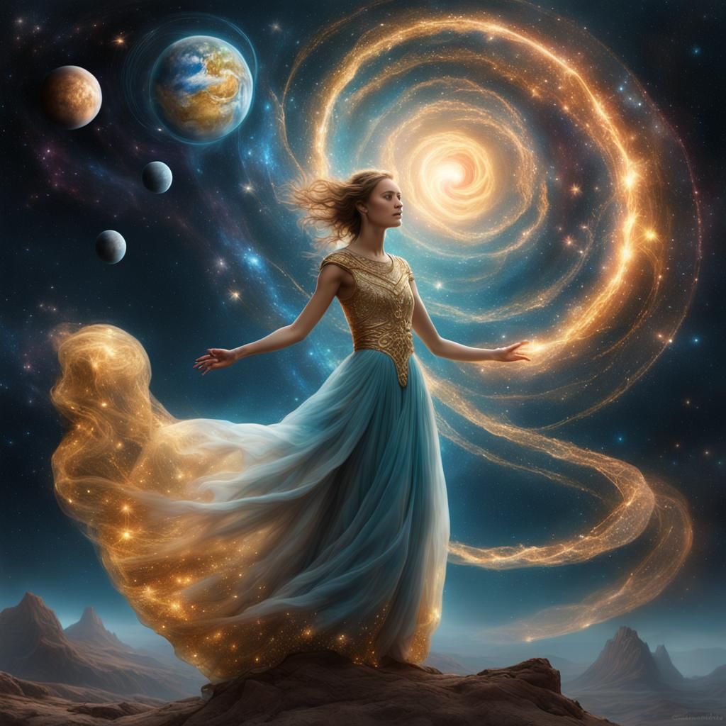 Goddess Weaving a Nebula into a Planet