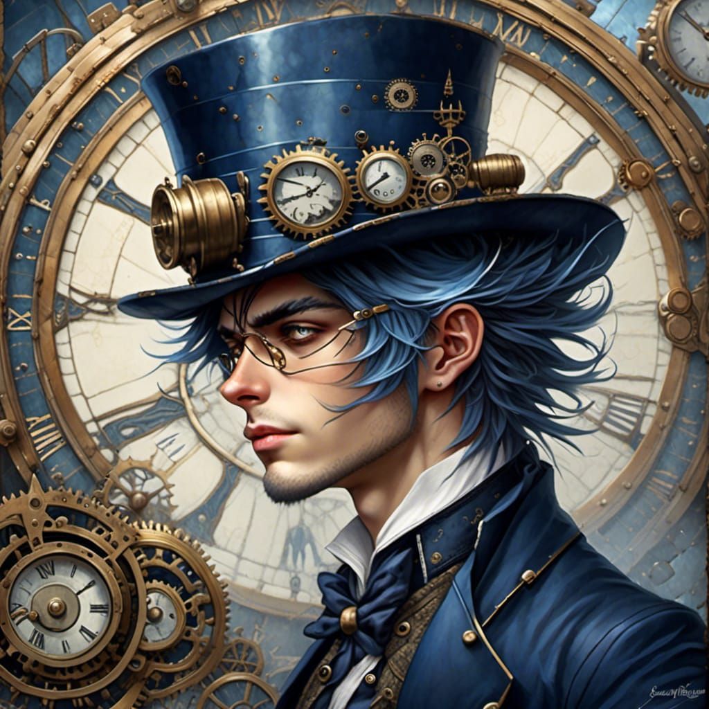 Steampunk Man with Silver Hair and Goggles