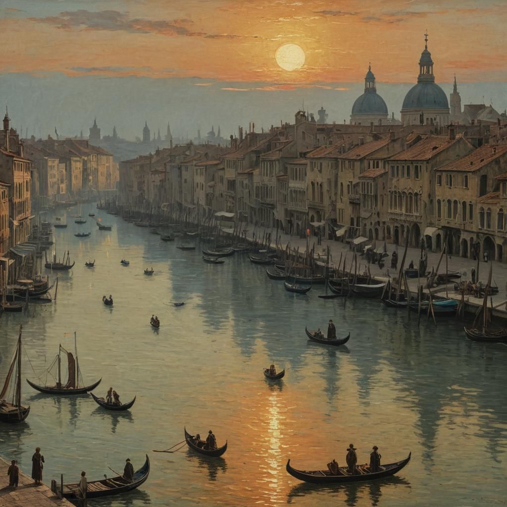 Venetian Sunrise: Impasto Painting with Hieroglyphs