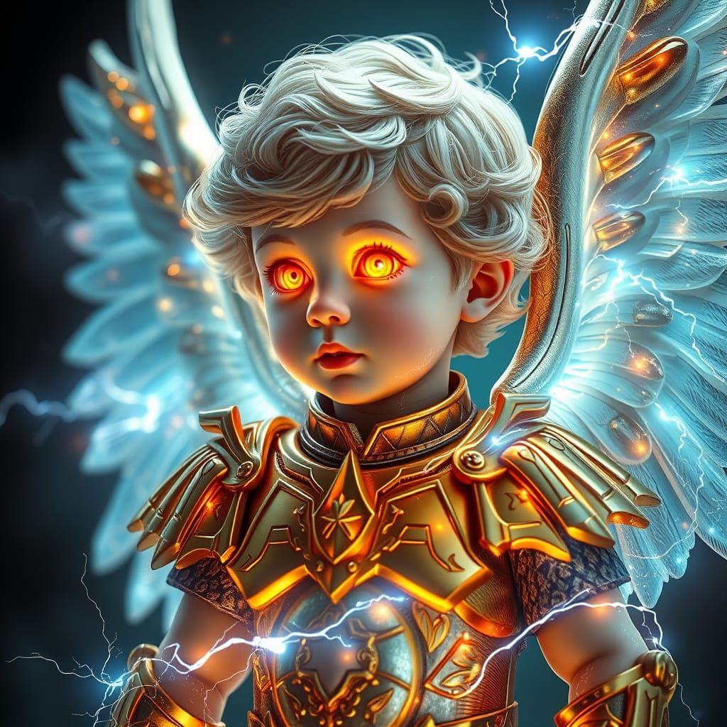 Majestic Winged Angel in Gold Armor, Ethereal Glow