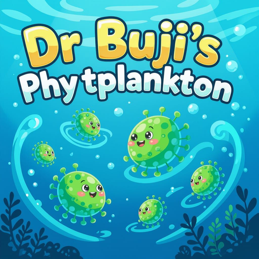 Cartoon Phytoplankton with Dr Buji's Branding